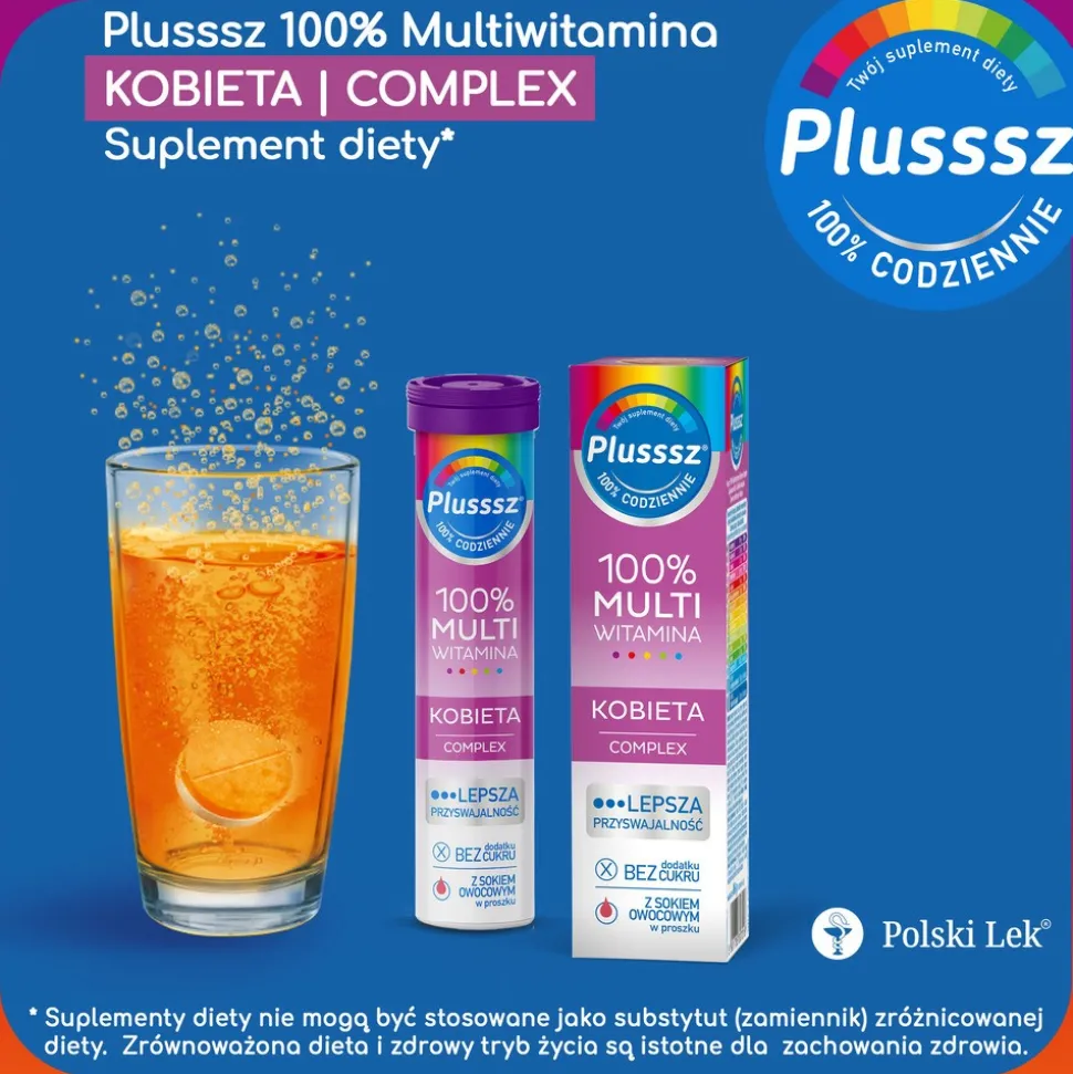 Plusssz 100% Multiwitamina Kobieta Complex, tabletki musujące, 20 szt.