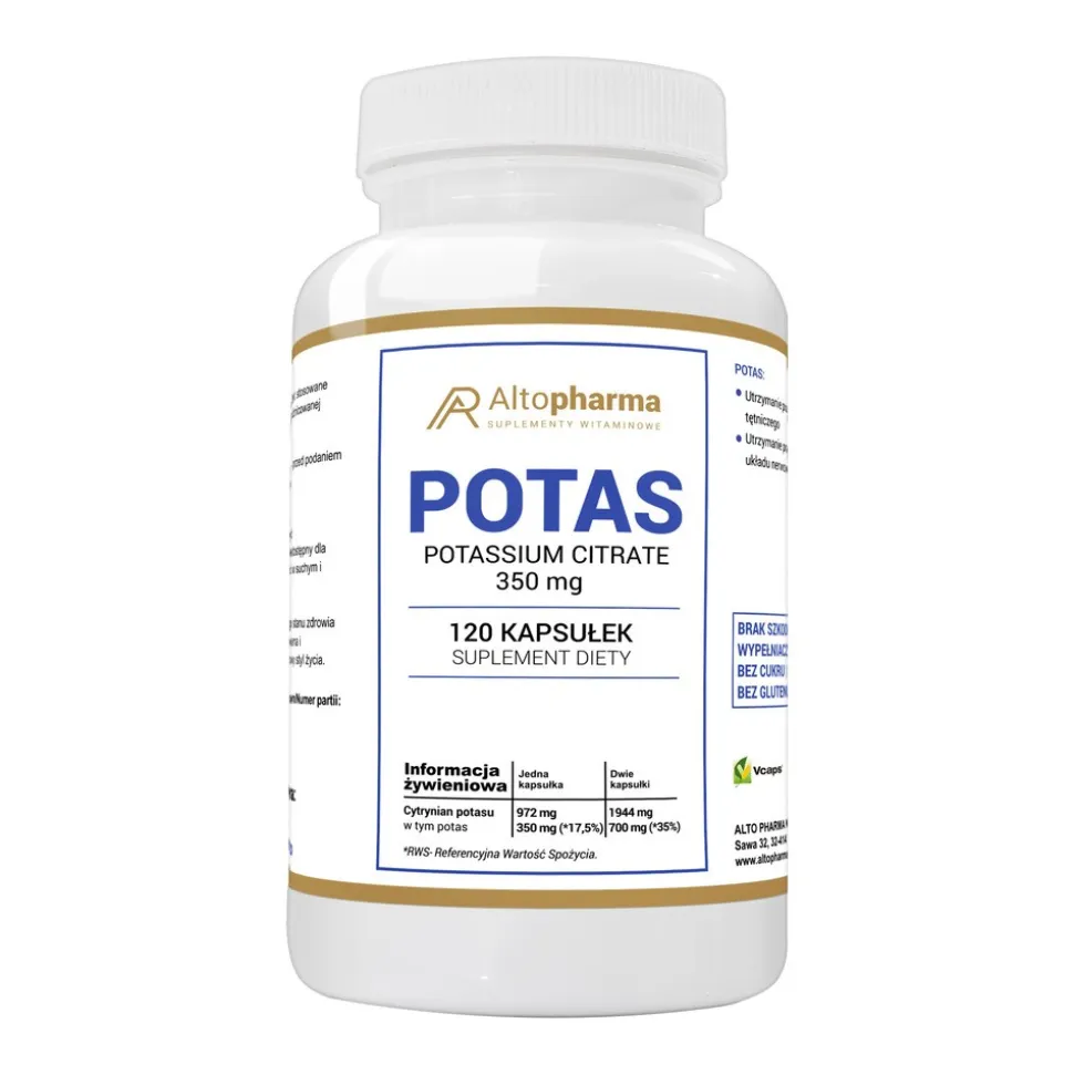 Potas Cytrynian potasu 350 mg, kapsułki, 120 szt.