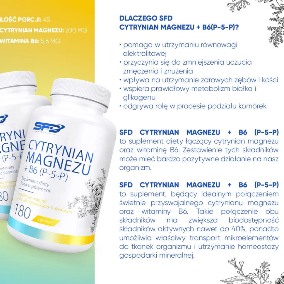 SFD Cytrynian Magnezu + B6 (P-5-P), tabletki, 180 szt.
