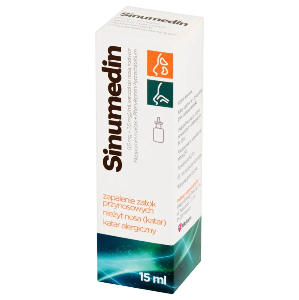 Sinumedin, (1,5 mg + 2,5 mg)/ml, aerozol do nosa, 15 ml