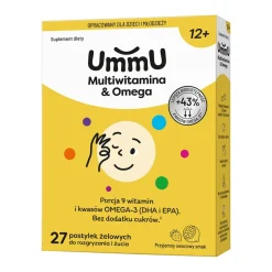 UmmU Multiwitamina&Omega 12+, pastylki żelowe do rozgryzania i żucia, smak owocowy, 27 szt.
