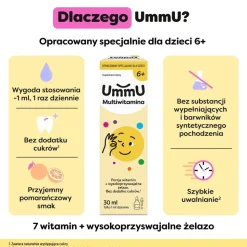 UmmU Multiwitamina 6+, płyn, smak pomarańczowy, 30 ml