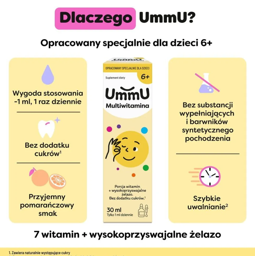 UmmU Multiwitamina 6+, płyn, smak pomarańczowy, 30 ml