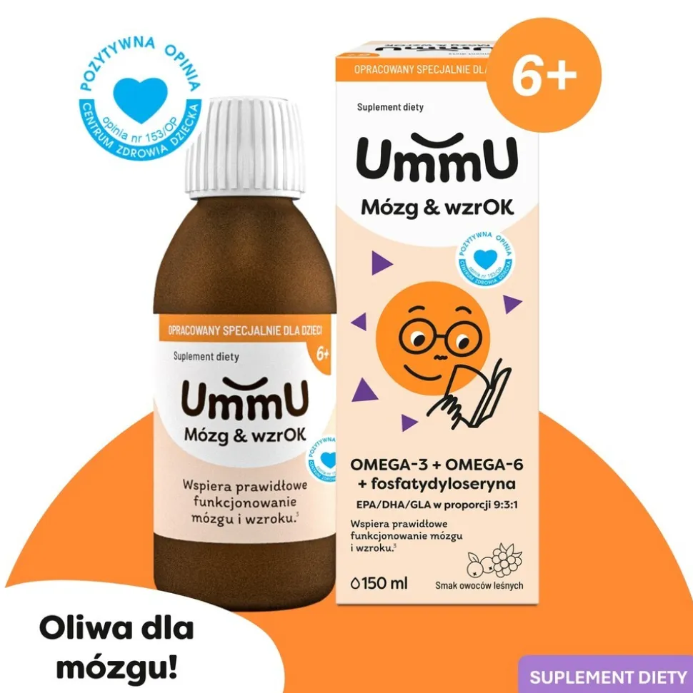 UmmU Mózg & wzrOK 6+, płyn, smak owoce leśne, 150 ml