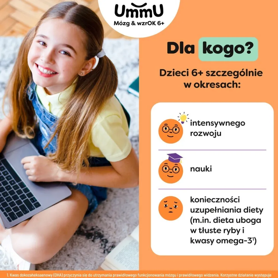 UmmU Mózg & wzrOK 6+, płyn, smak owoce leśne, 150 ml
