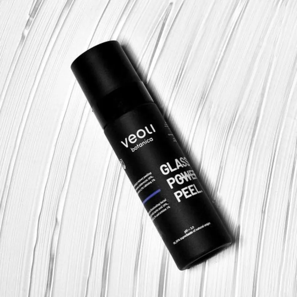 Veoli Botanica Glass Skin Power Peel, nawilżająco-rozświetlający peeling do twarzy z kwasem mlekowym, traneksamowym i ektoiną, 30 ml