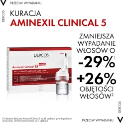 Vichy Dercos Aminexil Clinical 5, kuracja przeciw wypadaniu włosów dla kobiet, 6 ml, 21 ampułek
