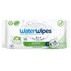 WaterWipes Hydrating Clean, Sensitive+, chusteczki nawilżane dla dzieci z ekstraktem z aloesu, 60 szt.