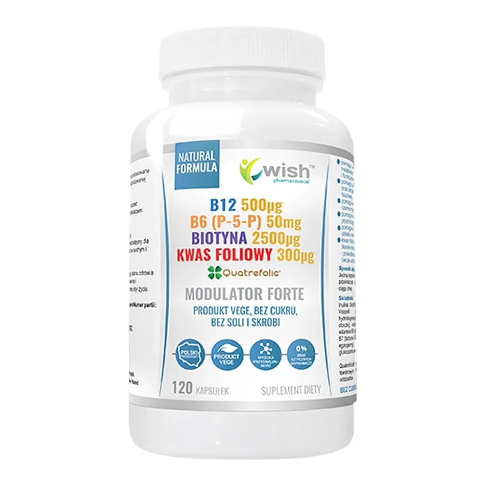 Wish B12+ B6(P-5-P) + Biotyna + Kwas foliowy Modulator Forte, 120szt.