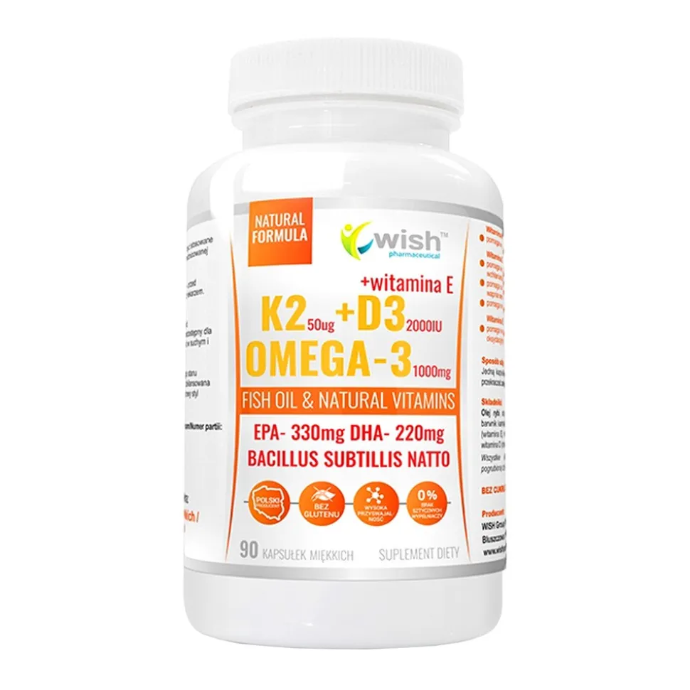 Wish Omega-3 1000mg + K2 50µg + D3 2000IU + Wit. E, kapsułki miękkie, 90szt.