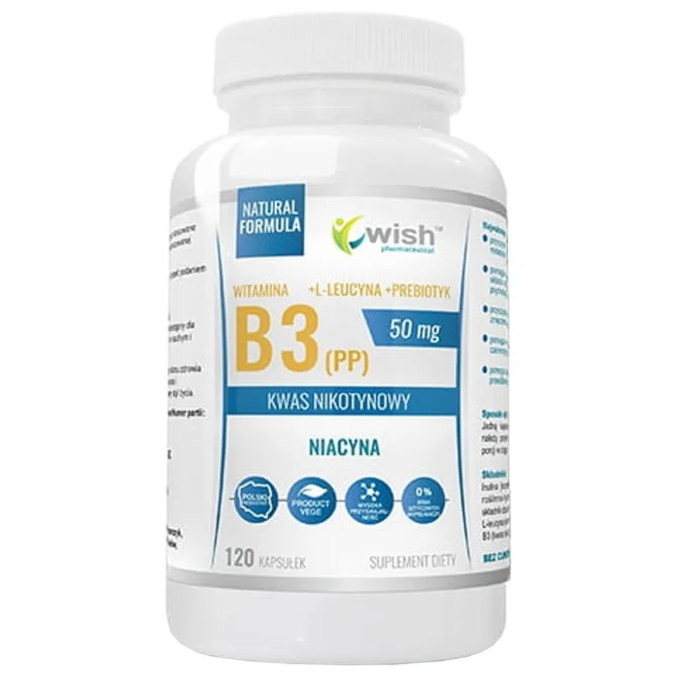 Wish Witamina B3 (PP) 50 mg + L-leucyna + prebiotyk, kapsułki, 120 szt.