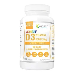 Wish Witamina D3 800IU Junior, tabletki do ssania, smak pomarańczowy, 120 szt.
