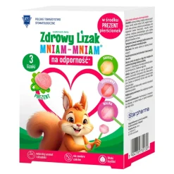 Zdrowy Lizak MniamMniam, smak anansowy, 1 szt. + smak malinowy, 1 szt. + smak truskawkowy, 1 szt. + niespodzianka w postaci słodkiego pierścionka