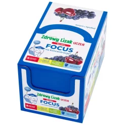 Zdrowy Lizak Uczeń Focus, bez cukru, smak wiśniowo-jagodowy, display, 40 szt.