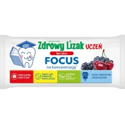 Zdrowy Lizak Uczeń Focus, bez cukru, smak wiśniowo-jagodowy, display, 40 szt.