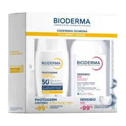 Zestaw Bioderma, Photoderm XDefense Ultra-Fluid, ochronny ultralekki fluid SPF 50+, bezbarwny, 40 ml + Sensibio H2O, woda micelarna do skóry wrażliwej, 250 ml