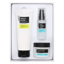Zestaw Coxir Ultra Hyaluronic, Green Tea Clear pianka oczyszczająca, 150 ml + Ultra Hyaluronic ampułka, 50 ml + krem nawilżający, 50 ml