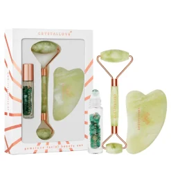 Zestaw Crystallove Jade, roller do twarzy + płytka gua sha + buteleczka roll-on, 1 szt.