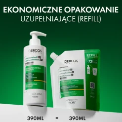 Zestaw Dercos DS, szampon przeciwłupieżowy, włosy suche, 390 ml + opakowanie uzupełniające, 390 ml