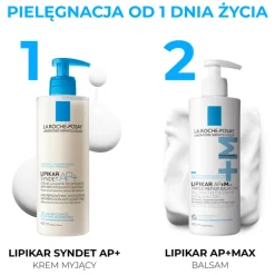 Zestaw La Roche Posay Lipikar, Syndet AP+, krem myjący uzupełniający poziom lipidów, przeciw podrażnieniom skóry, 400 ml + Baume AP+Max, balsam o potrójnym działaniu, 400 ml