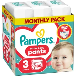 Zestaw Pampers Active Baby Pants, 4, (9-15kg), 156 szt. + 3, (6-11 kg), 180 szt.