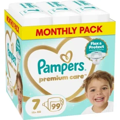 Zestaw Pampers Premium Care 7, (15+ kg), 99 szt. + 3, (6-10kg), 180 szt.