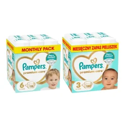 Zestaw Pampers Premium Care 6, (13-18 kg), 116 szt. + 3, (6-10kg), 180 szt.