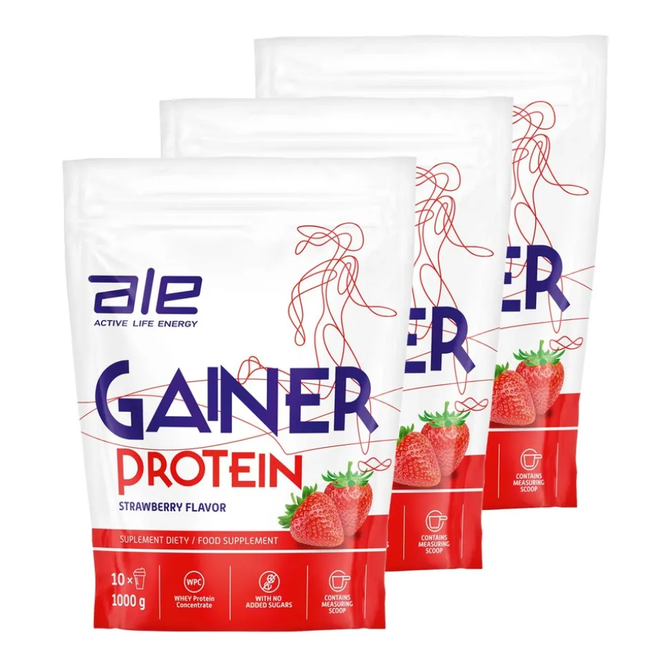 Zestaw 3 x ALE Gainer Protein Strawberry Flavor