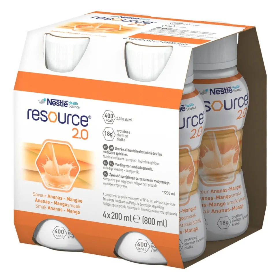 Zestaw 4 x Resource 2.0, płyn o smaku ananas-mango, 4 x 200 ml