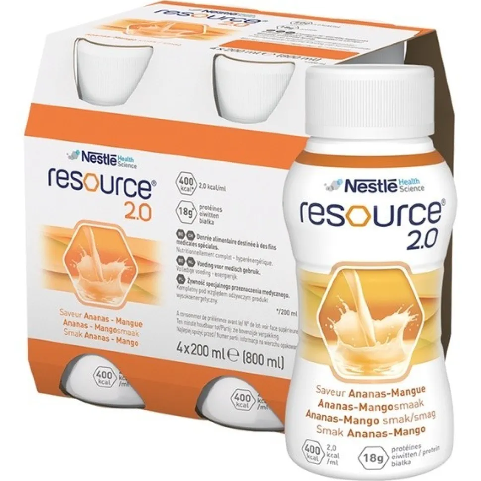 Zestaw 4 x Resource 2.0, płyn o smaku ananas-mango, 4 x 200 ml