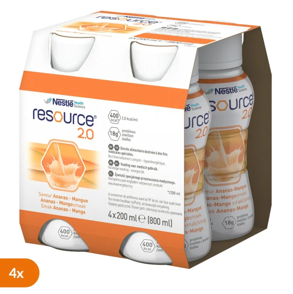 Zestaw 4 x Resource 2.0, płyn o smaku ananas-mango, 4 x 200 ml
