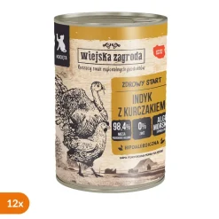 Zestaw 12 xWiejska Zagroda Indyk z kurczakiem, karma mokra dla kociąt, 400 g