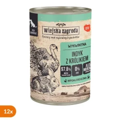 Zestaw 12 x Wiejska Zagroda Indyk z królikiem, karma mokra dla psa, 400 g