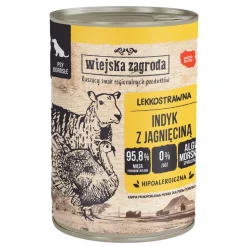 Zestaw 12 x Wiejska Zagroda Indyk z jagnięciną, karma mokra dla psa, 400 g