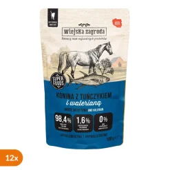 Zestaw 12 x Wiejska Zagroda Konina z tuńczykiem i walerianą, mokra karma dla kota, 100 g